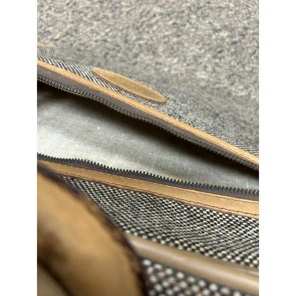 Suitcase Solight Leather & Tweed World's Lightest Luggage 17 X 14 X 6 Vtg Fulton